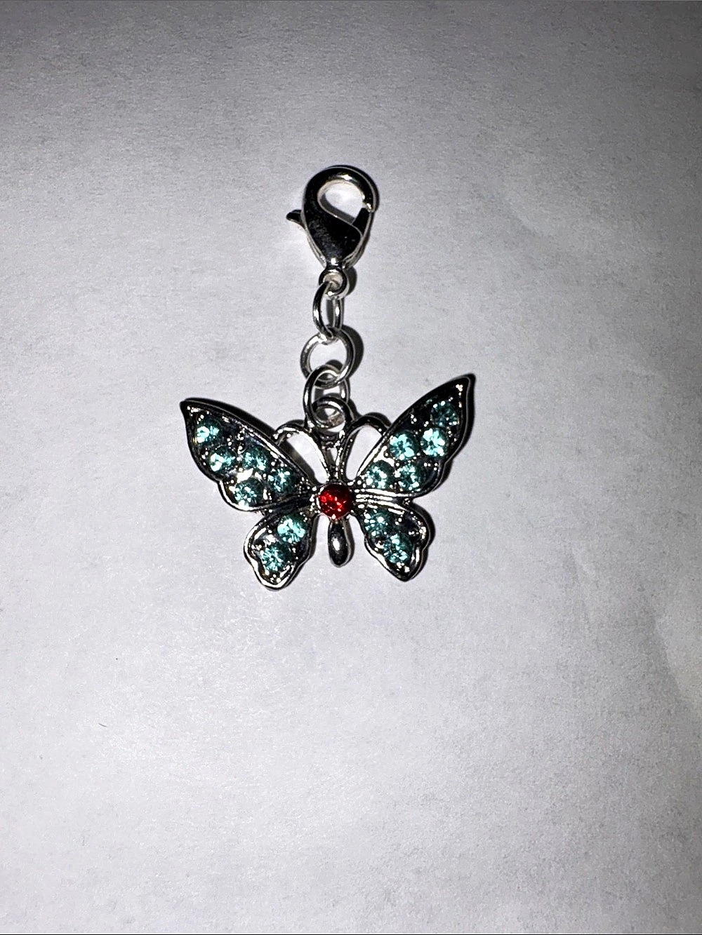 Butterfly Charm Silver & Blue jeweled